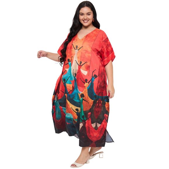 Gypsie Blu Digital Printed Polyester Caftan Dress Plus Size Mumu Maxi Dresses - Picture 5 of 9
